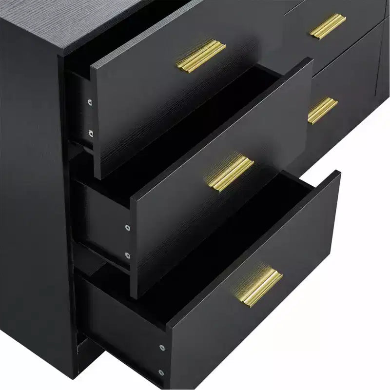 Comò moderno 8/9 cassetti con maniglie dorate, cassettiera ampia per camera da letto o soggiorno