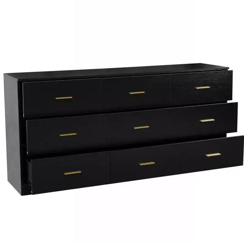 Comò moderno 8/9 cassetti con maniglie dorate, cassettiera ampia per camera da letto o soggiorno