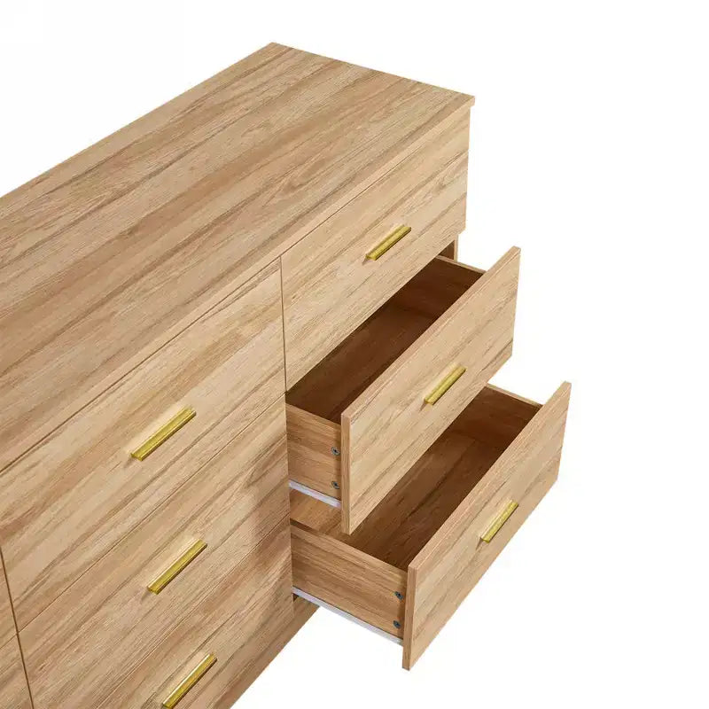 Comò moderno 8/9 cassetti con maniglie dorate, cassettiera ampia per camera da letto o soggiorno