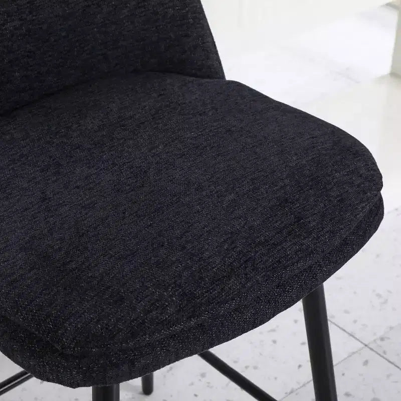 Set di 2 sgabelli da bar girevoli altezza bancone, rotazione a 360°, imbottiti, altezza seduta 65 cm, in lino, neri, per isola cucina o pub