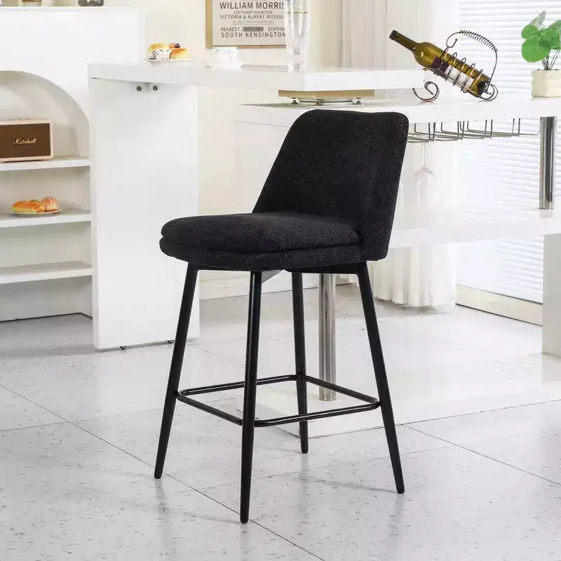 Set di 2 sgabelli da bar girevoli altezza bancone, rotazione a 360°, imbottiti, altezza seduta 65 cm, in lino, neri, per isola cucina o pub