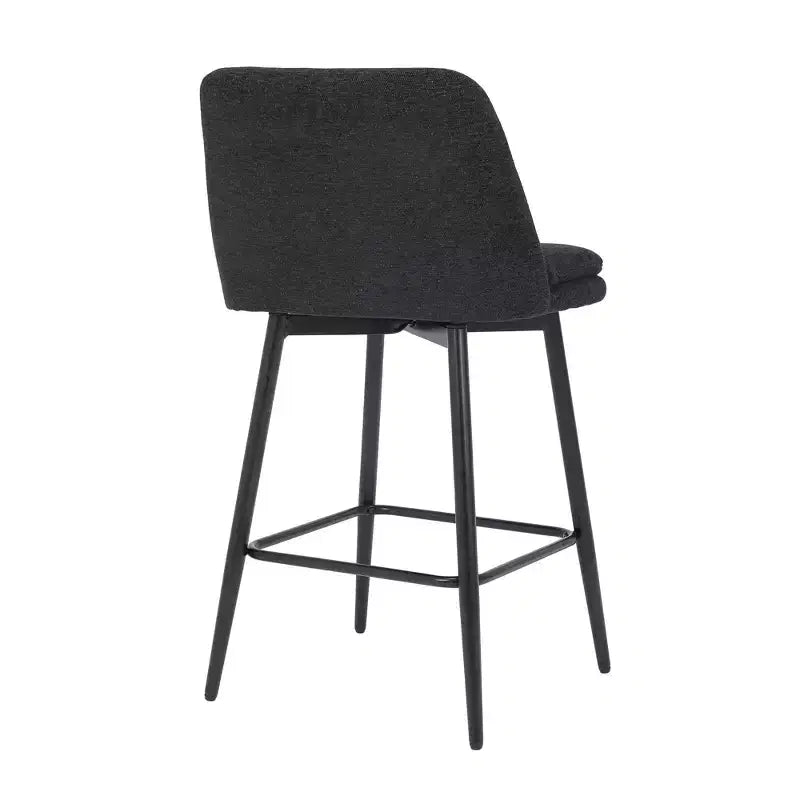 Set di 2 sgabelli da bar girevoli altezza bancone, rotazione a 360°, imbottiti, altezza seduta 65 cm, in lino, neri, per isola cucina o pub