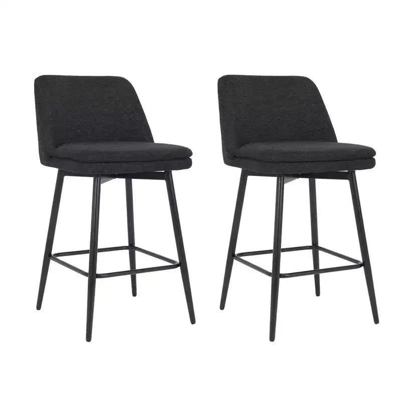 Set di 2 sgabelli da bar girevoli altezza bancone, rotazione a 360°, imbottiti, altezza seduta 65 cm, in lino, neri, per isola cucina o pub