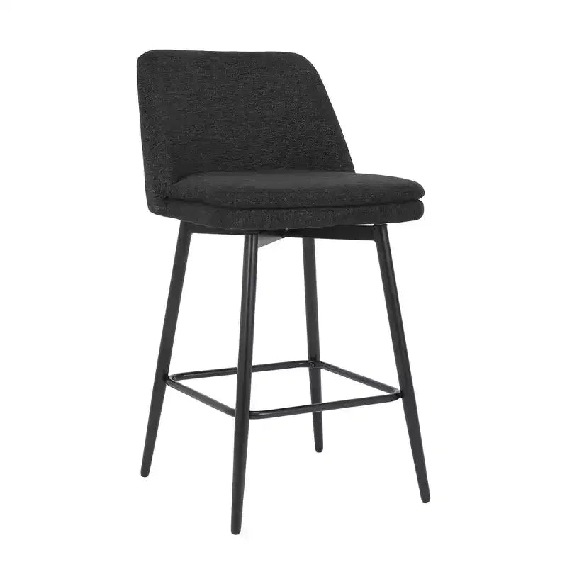 Set di 2 sgabelli da bar girevoli altezza bancone, rotazione a 360°, imbottiti, altezza seduta 65 cm, in lino, neri, per isola cucina o pub