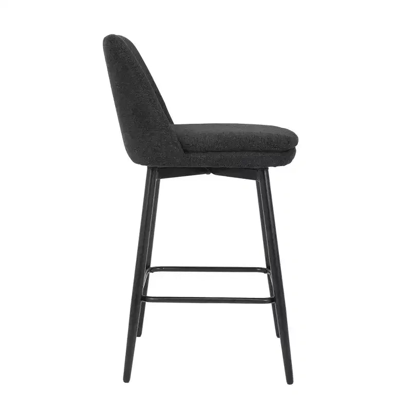 Set di 2 sgabelli da bar girevoli altezza bancone, rotazione a 360°, imbottiti, altezza seduta 65 cm, in lino, neri, per isola cucina o pub