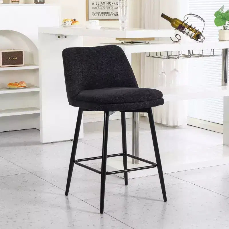 Set di 2 sgabelli da bar girevoli altezza bancone, rotazione a 360°, imbottiti, altezza seduta 65 cm, in lino, neri, per isola cucina o pub