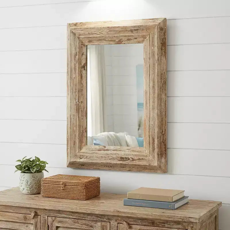 Specchio decorativo con cornice in legno anticato naturale 39