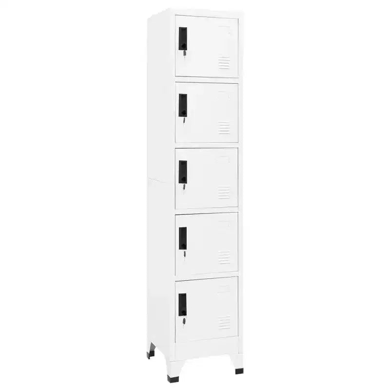 Armadietto in acciaio bianco con ampio spazio di archiviazione, prese d'aria, ante con serratura, porta-etichette identificative, facile da montare