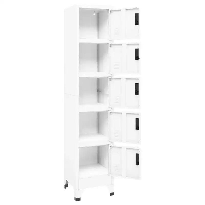 Armadietto in acciaio bianco con ampio spazio di archiviazione, prese d'aria, ante con serratura, porta-etichette identificative, facile da montare