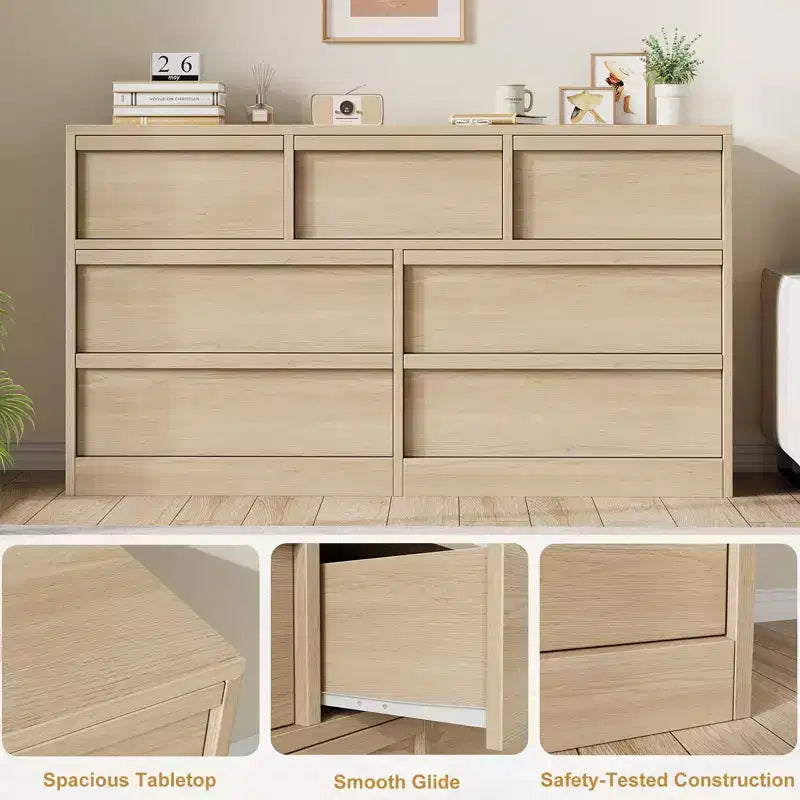 Comò a 7 cassetti per camera da letto, cassettiera doppia moderna con 7 ampi cassetti, cassettiera in legno per camera da letto, soggiorno, cameretta dei bambini