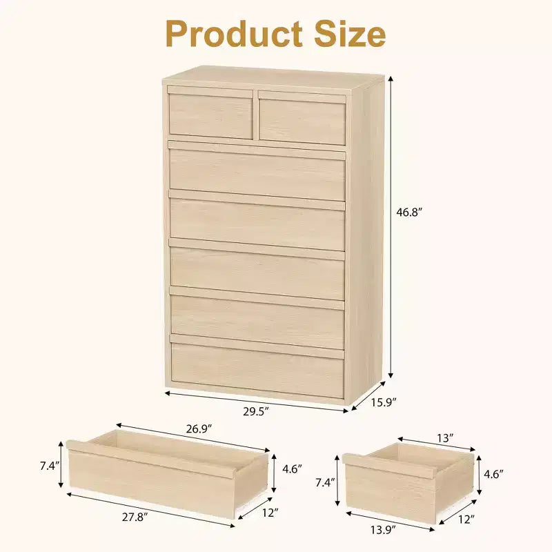 Comò a 7 cassetti per camera da letto, cassettiera doppia moderna con 7 ampi cassetti, cassettiera in legno per camera da letto, soggiorno, cameretta dei bambini