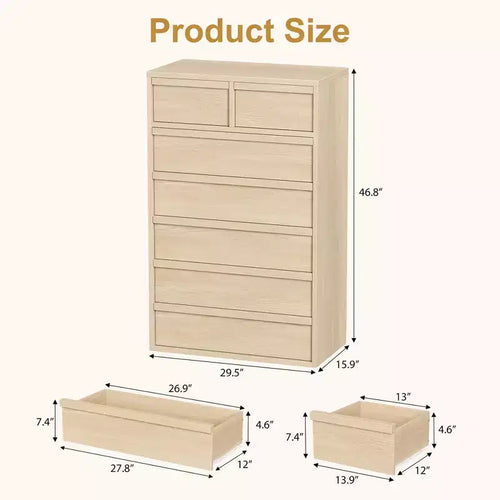 Comò a 7 cassetti per camera da letto, cassettiera doppia moderna con 7 ampi cassetti, cassettiera in legno per camera da letto, soggiorno, cameretta dei bambini
