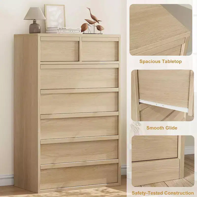 Comò a 7 cassetti per camera da letto, cassettiera doppia moderna con 7 ampi cassetti, cassettiera in legno per camera da letto, soggiorno, cameretta dei bambini