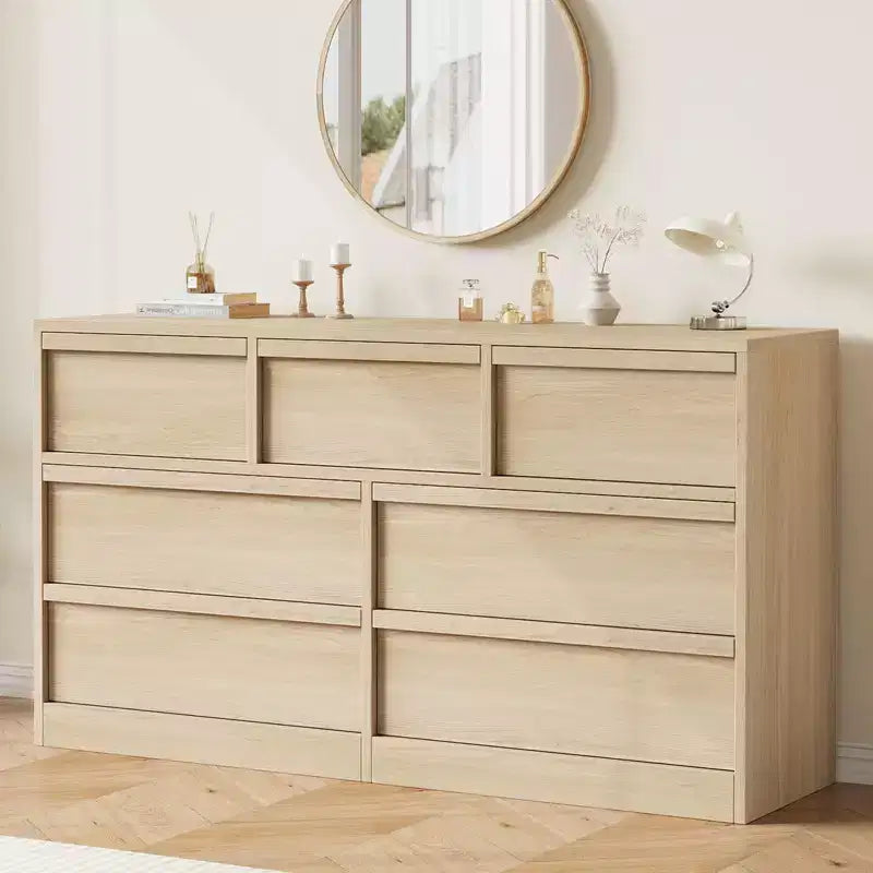Comò a 7 cassetti per camera da letto, cassettiera doppia moderna con 7 ampi cassetti, cassettiera in legno per camera da letto, soggiorno, cameretta dei bambini