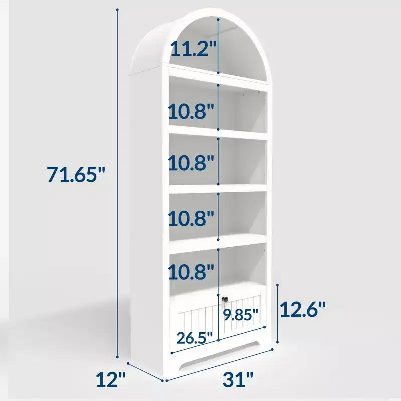 Armadio contenitore ad arco in legno alto 72 pollici, dispensa da cucina con espositore aperto e cassetto, libreria ad arco a 6 ripiani e credenza con ripiani regolabili