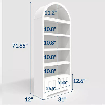 Armadio contenitore ad arco in legno alto 72 pollici, dispensa da cucina con espositore aperto e cassetto, libreria ad arco a 6 ripiani e credenza con ripiani regolabili