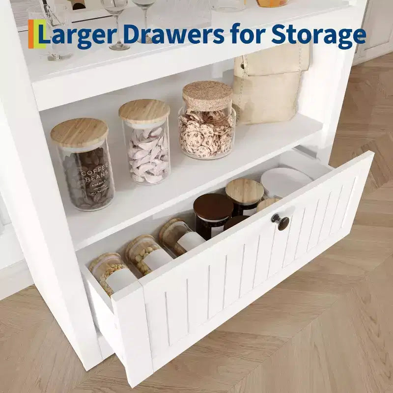 Armadio contenitore ad arco in legno alto 72 pollici, dispensa da cucina con espositore aperto e cassetto, libreria ad arco a 6 ripiani e credenza con ripiani regolabili