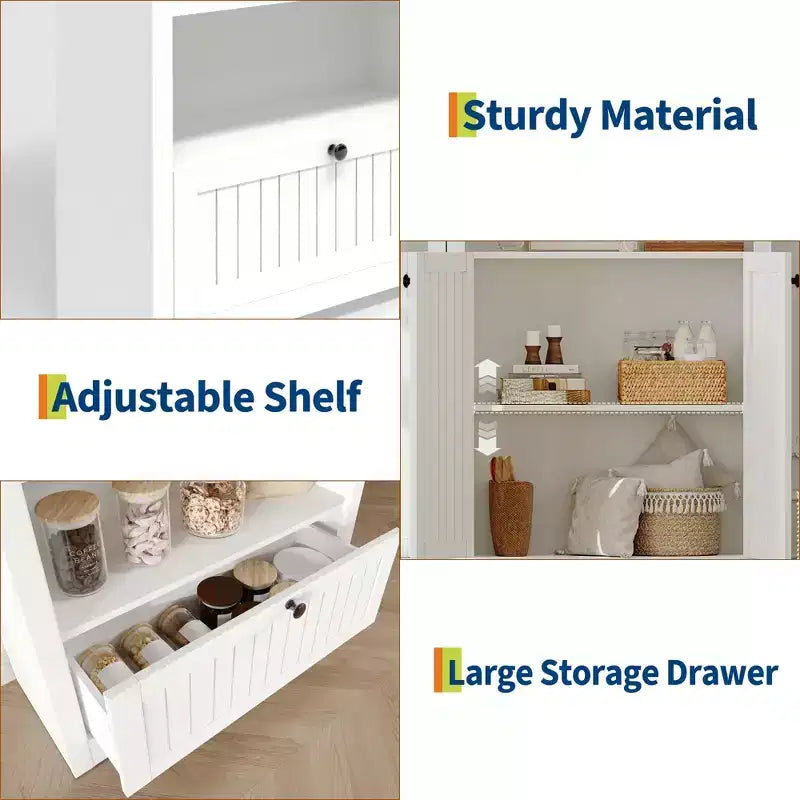 Armadio contenitore ad arco in legno alto 72 pollici, dispensa da cucina con espositore aperto e cassetto, libreria ad arco a 6 ripiani e credenza con ripiani regolabili