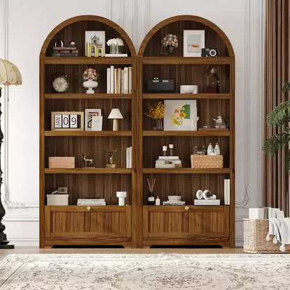 Armadio contenitore ad arco in legno alto 72 pollici, dispensa da cucina con espositore aperto e cassetto, libreria ad arco a 6 ripiani e credenza con ripiani regolabili