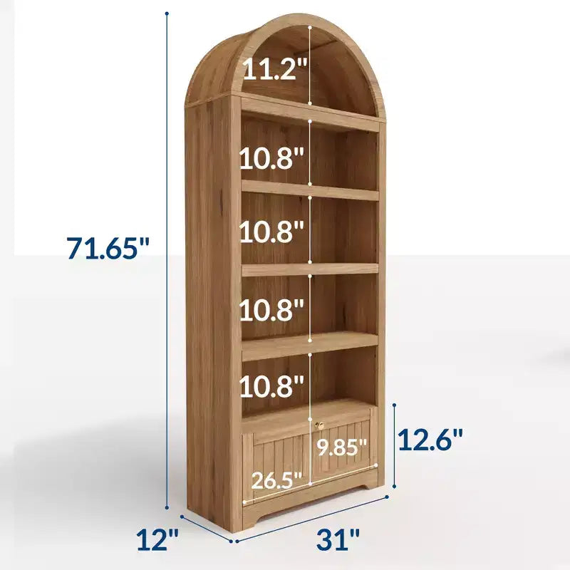 Armadio contenitore ad arco in legno alto 72 pollici, dispensa da cucina con espositore aperto e cassetto, libreria ad arco a 6 ripiani e credenza con ripiani regolabili