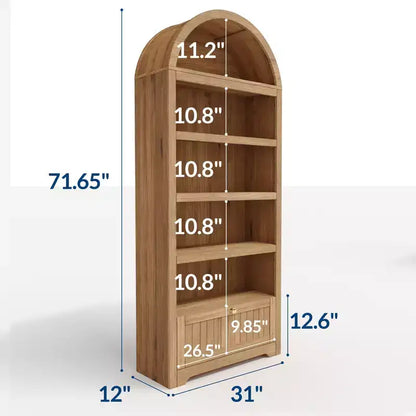 Armadio contenitore ad arco in legno alto 72 pollici, dispensa da cucina con espositore aperto e cassetto, libreria ad arco a 6 ripiani e credenza con ripiani regolabili