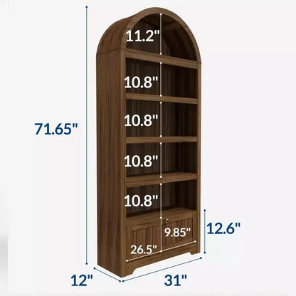 Armadio contenitore ad arco in legno alto 72 pollici, dispensa da cucina con espositore aperto e cassetto, libreria ad arco a 6 ripiani e credenza con ripiani regolabili