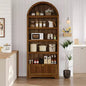 72 Tall Wood Arched Storage Cabinet, Kitchen Pantry with Open Display & Drawer, 6-Tier Standing Arched Bookcase & Cupboard with Adjustable
