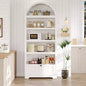 Armadio contenitore ad arco in legno alto 72 pollici, dispensa da cucina con espositore aperto e cassetto, libreria ad arco a 6 ripiani e credenza con ripiani regolabili