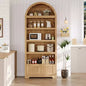 Armadio contenitore ad arco in legno alto 72 pollici, dispensa da cucina con espositore aperto e cassetto, libreria ad arco a 6 ripiani e credenza con ripiani regolabili
