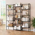 Libreria industriale a 5 ripiani con mensole regolabili in legno e struttura in metallo resistente, capacità 45 kg, ampio organizer