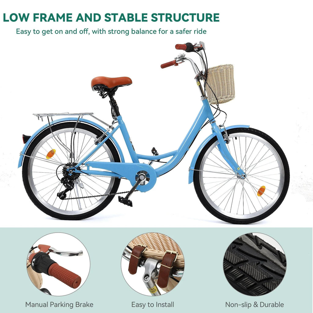 Moasis24/26 Bicicletta Cruiser a 7 velocità Regolabile con Telaio Ribassato, per Pendolari