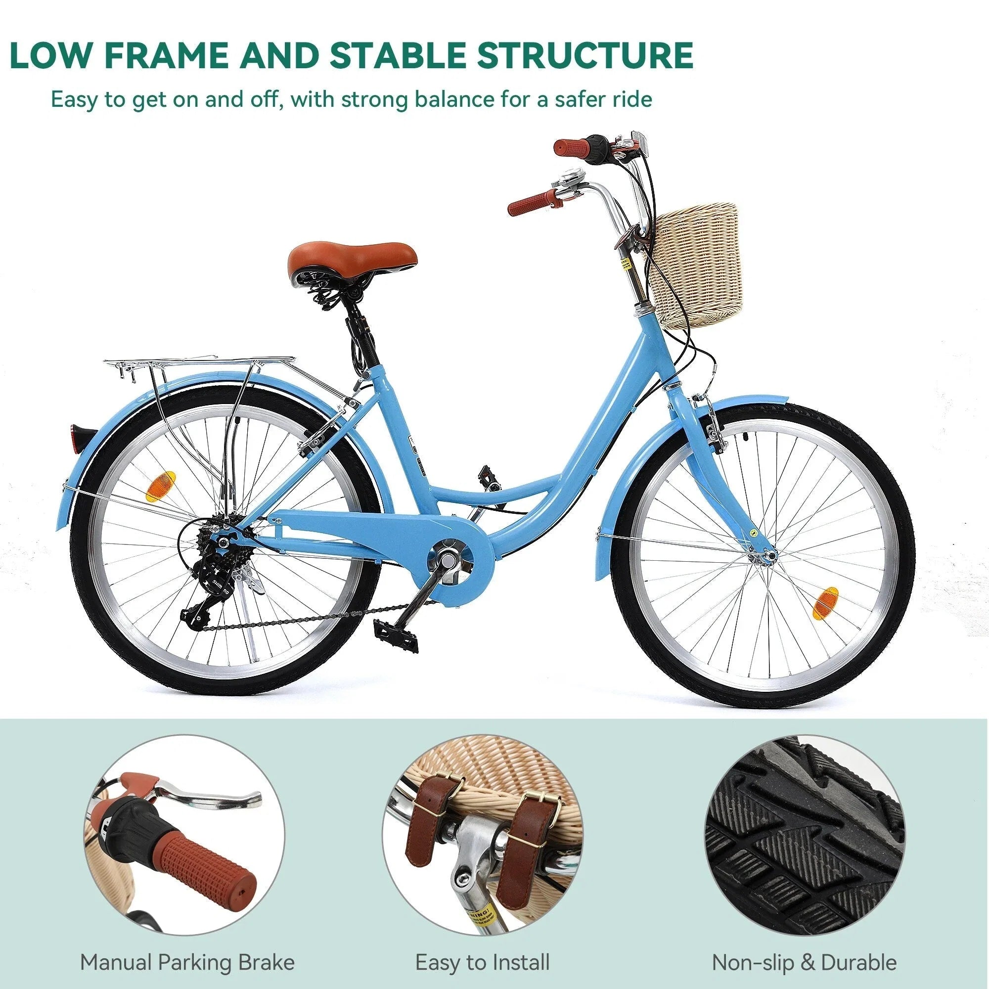 Moasis24/26 Bicicletta Cruiser a 7 velocità Regolabile con Telaio Ribassato, per Pendolari
