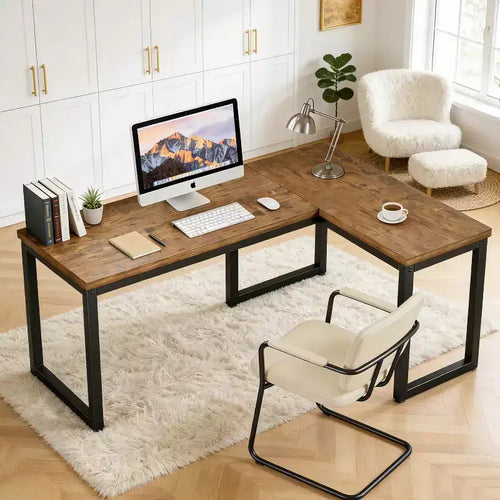 Dyonery 66 Inch L-Shaped Corner Computer Desk, 1.2 Extra-Thick Desktop, Heavy-Duty Metal Frame, Home Office Gaming Writing Workstation, Rustic Brown