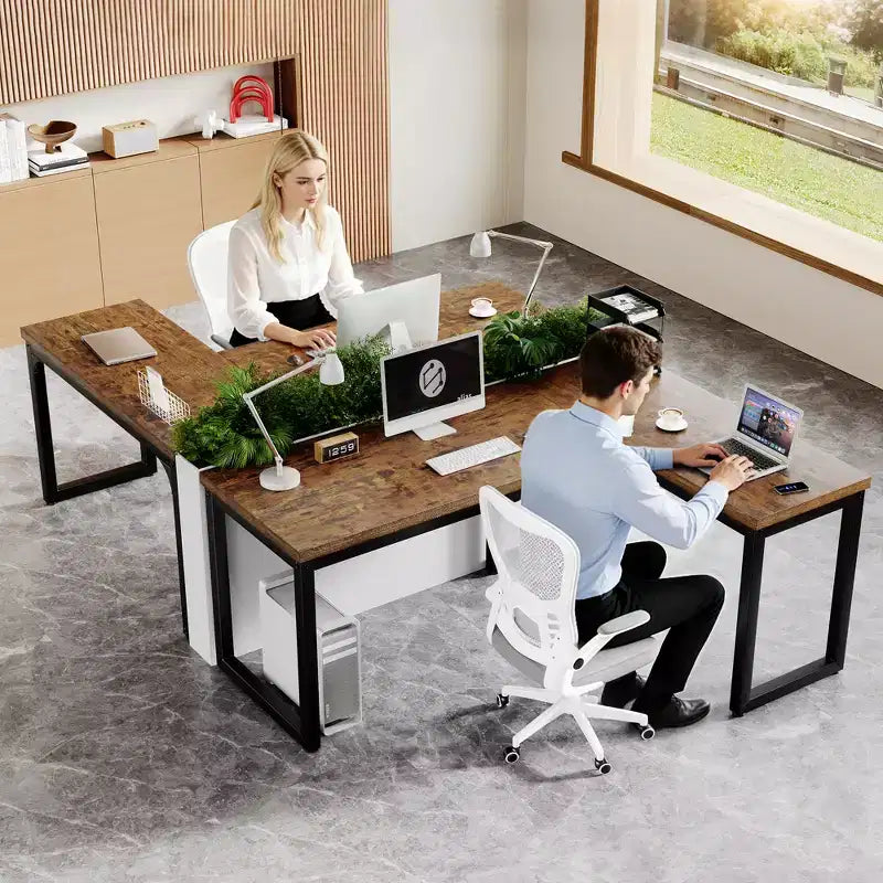 Scrivania angolare a L da 66 pollici, piano da 1,2 extra spesso, telaio in metallo resistente, workstation per ufficio, gaming e scrittura, marrone rustico