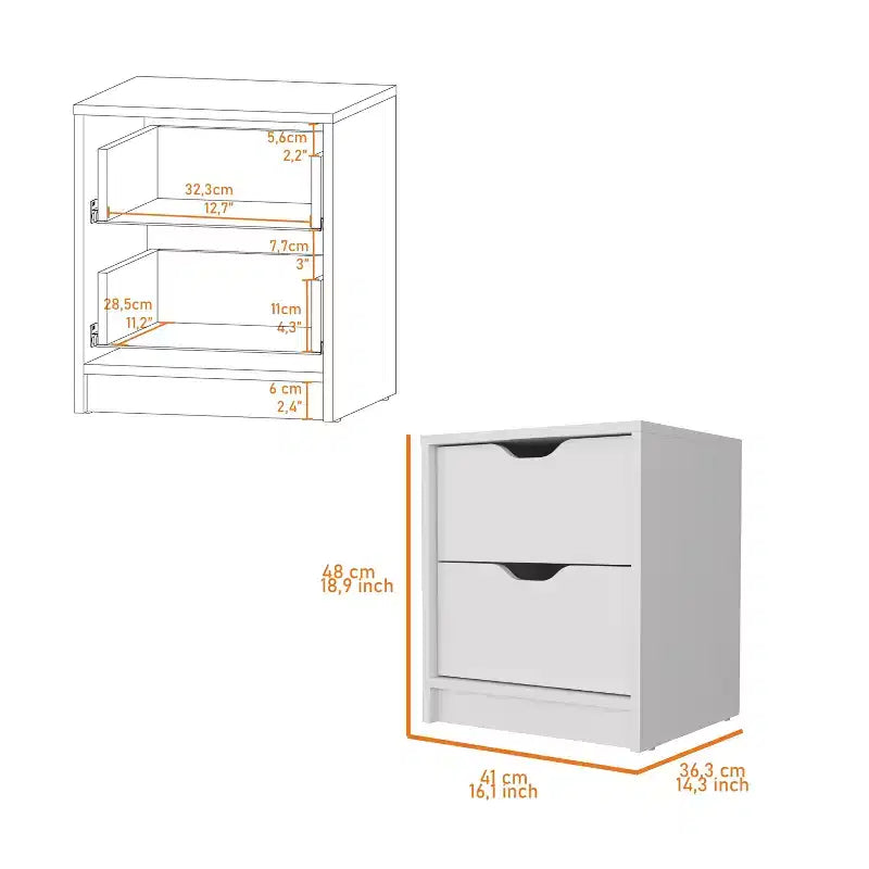 Comodino a 2 cassetti, elegante e funzionale, per camera da letto o soggiorno