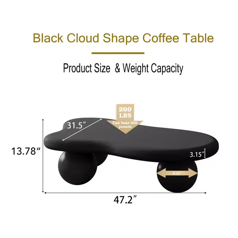 Tavolino da Caffè Cloud 47 con Gambe a Sfera, Tavolo Centrale Irregolare Moderno per Soggiorno, Nero