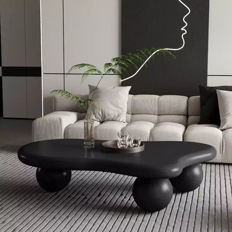 Tavolino da Caffè Cloud 47 con Gambe a Sfera, Tavolo Centrale Irregolare Moderno per Soggiorno, Nero