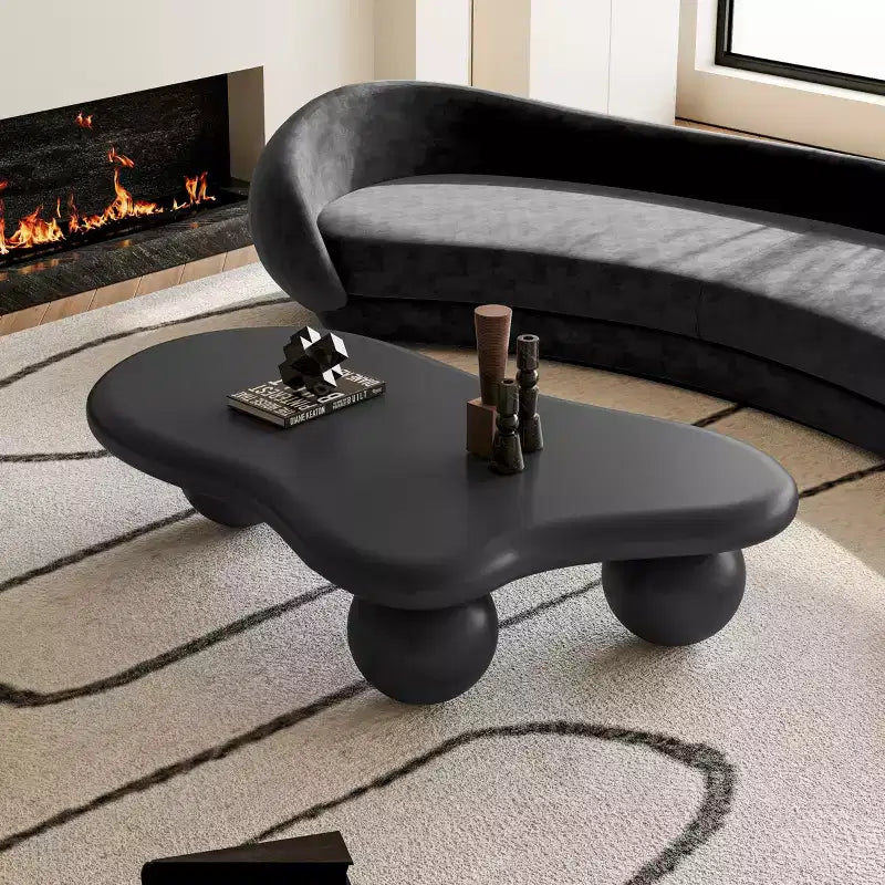 Tavolino da Caffè Cloud 47 con Gambe a Sfera, Tavolo Centrale Irregolare Moderno per Soggiorno, Nero