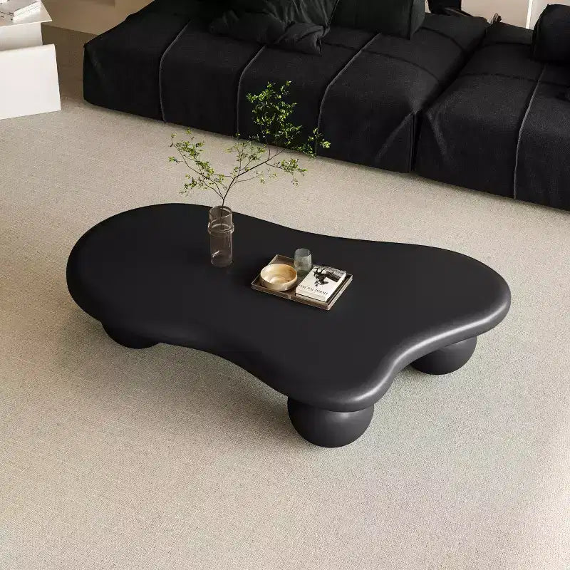 Tavolino da Caffè Cloud 47 con Gambe a Sfera, Tavolo Centrale Irregolare Moderno per Soggiorno, Nero
