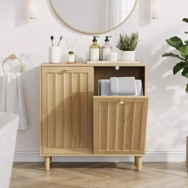 Mobile Lavanderia Moderno da 70 cm con Cesto Rimovibile in Legno