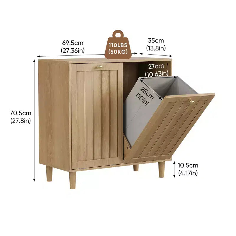 Mobile Lavanderia Moderno da 70 cm con Cesto Rimovibile in Legno