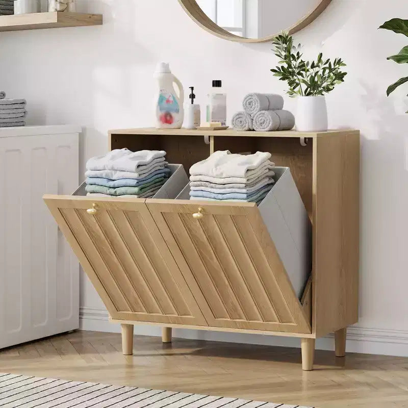 Mobile Lavanderia Moderno da 70 cm con Cesto Rimovibile in Legno