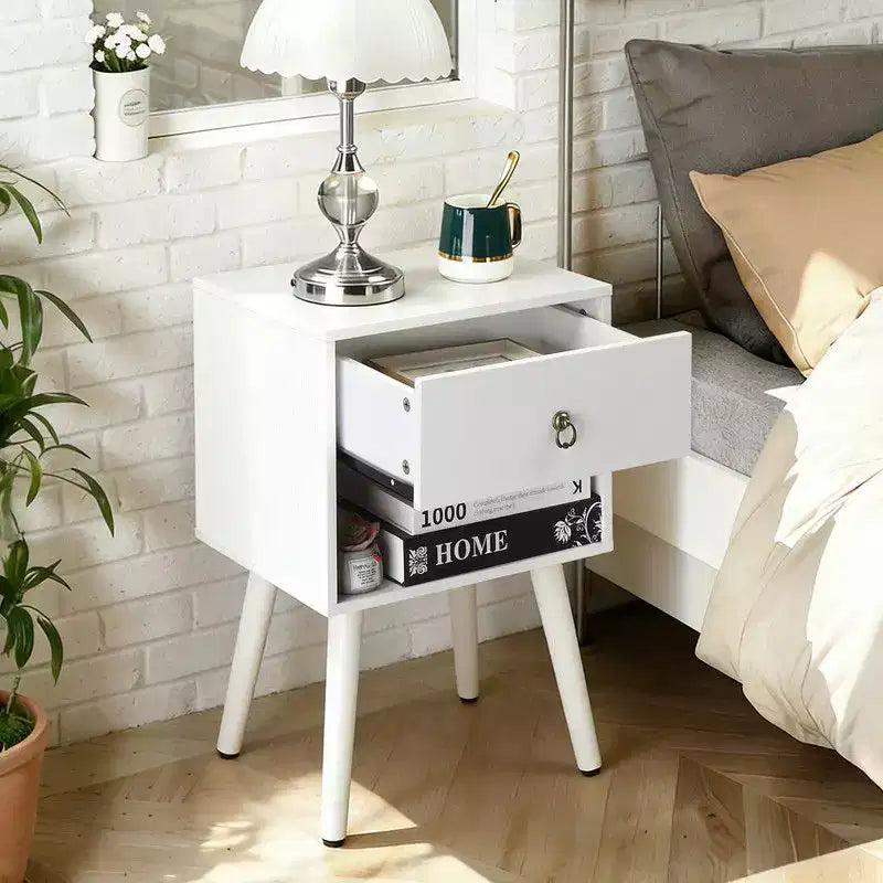 Comodino Largo 38 cm con 1 Cassetto e Ripiano Inferiore, Set da 2