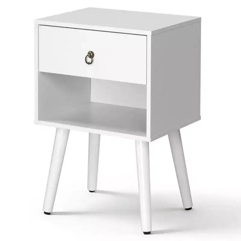 Comodino Largo 38 cm con 1 Cassetto e Ripiano Inferiore, Set da 2
