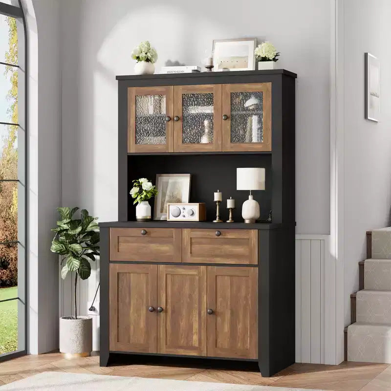 Dispensa alta con stazione di ricarica, mobile contenitore moderno per cucina con piano di lavoro, cassetti e ripiani regolabili