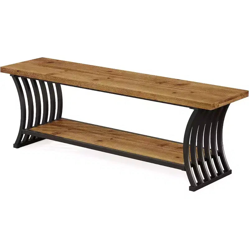 Panca da Ingresso Industriale con Mensola, Panca Portascarpe in Legno da Fondo Letto, Panca Contenitore Lunga 140 cm per Camera da Letto, Corridoio, Atrio, Ingresso, Marrone e Nera