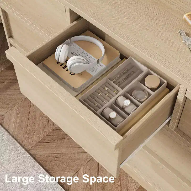 Cassettiera 54" Rovere Naturale a 7 Cassetti per Camera da Letto, Cassettiera in Legno con Grande Spazio Contenitivo, Armadio Organizer per Soggiorno