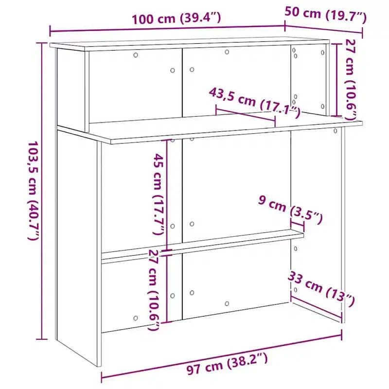 Bancone reception nero 100x50x103,5 cm in legno multistrato
