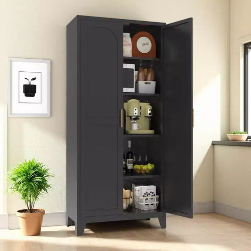 Armadio 71" a 2 ante, armadio in metallo con ante e ripiani regolabili, per camera da letto, soggiorno, cucina, nero