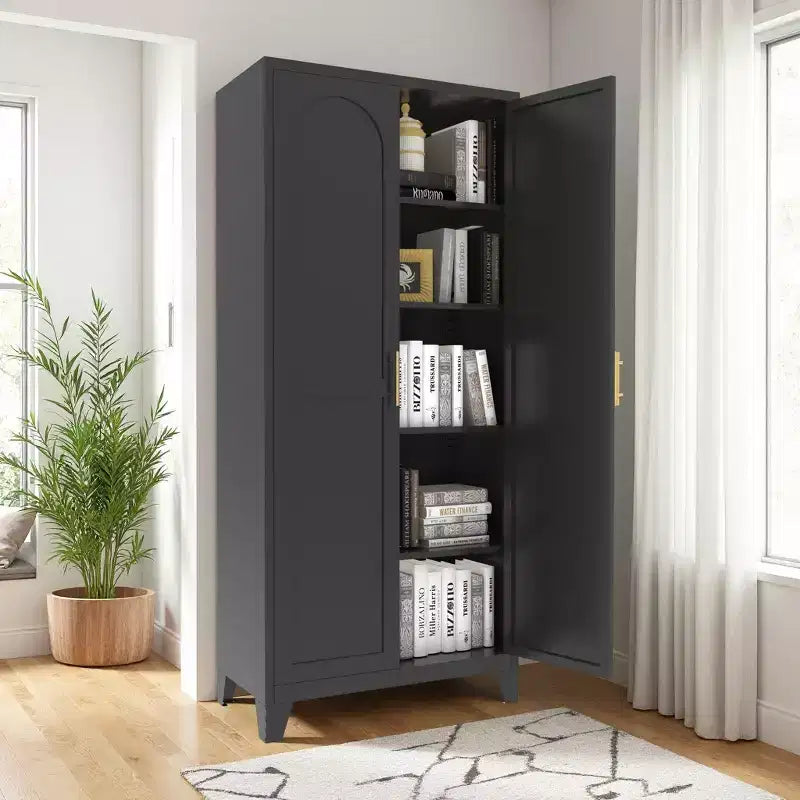 Armadio 71" a 2 ante, armadio in metallo con ante e ripiani regolabili, per camera da letto, soggiorno, cucina, nero